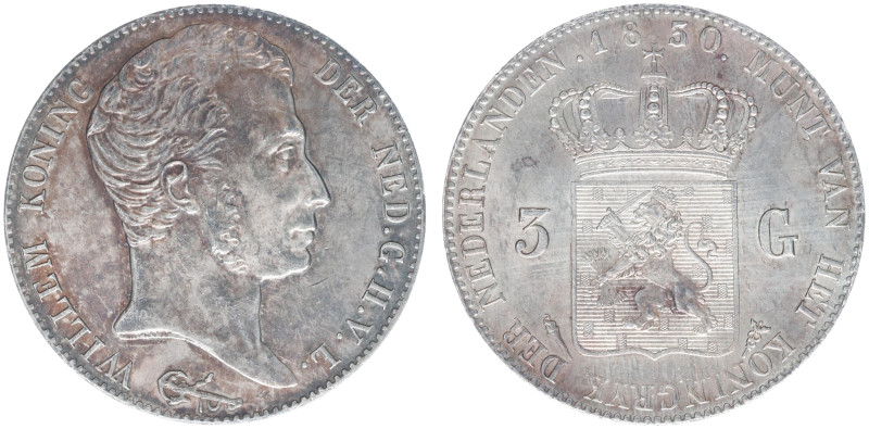 Koninkrijk NL Willem I (1815-1840) - 3 Gulden 1830 U/1824 OVERDATE (Sch. 248b) -...