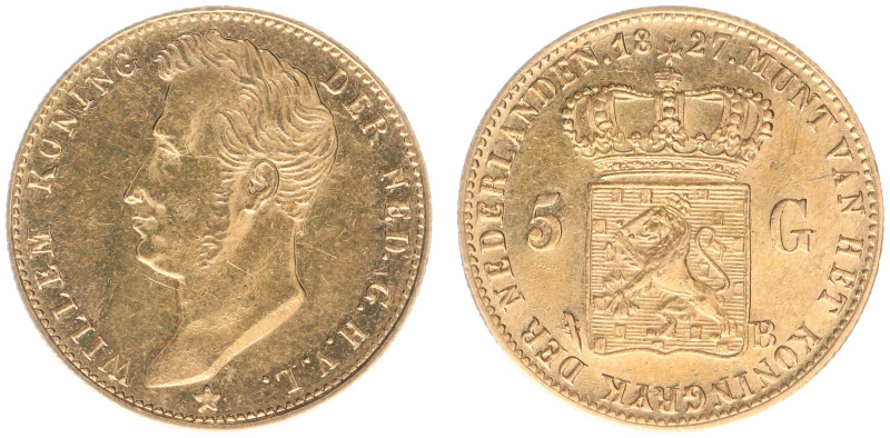 Koninkrijk NL Willem I (1815-1840) - 5 Gulden 1827 B (Sch. 198) - Gold - VF+