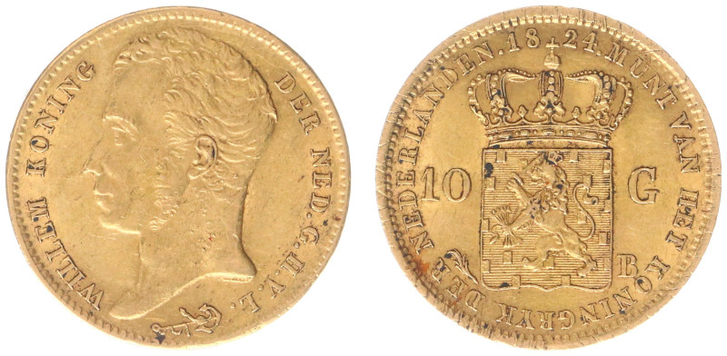 Koninkrijk NL Willem I (1815-1840) - 10 Gulden 1824 B (Sch. 190) - Gold - VF+