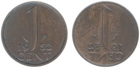 Misslagen en afwijkingen Koninkrijk NL - 1 Cent 1952 MISSTRIKE 'incuse struck reverse' - VF