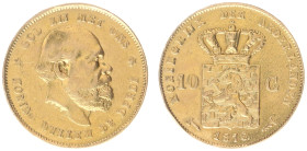 Gold coins - mail bid sale - Netherlands - Gouden Tientjes 1875-1933 - 10 Gulden 1876 - Gold - VF, polished and trace of mounting