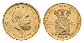 Gold coins - mail bid sale - Netherlands - Gouden Tientjes 1875-1933 - 10 Gulden 1888 - Gold - XF, edge knick