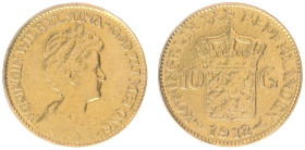 Gold coins - mail bid sale - Netherlands - Gouden Tientjes 1875-1933 - 10 Gulden 1912 - Gold - a.VF, polished and trace of mounting