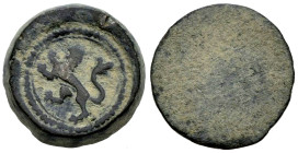 Weight for 1/2 Castellano. (Braña-5.1.3). Ae. 2,27 g. VF. Est...50,00. 

Spanish description: Ponderal para 1/2 castellano. (Braña-5.1.3). Ae. 2,27 ...