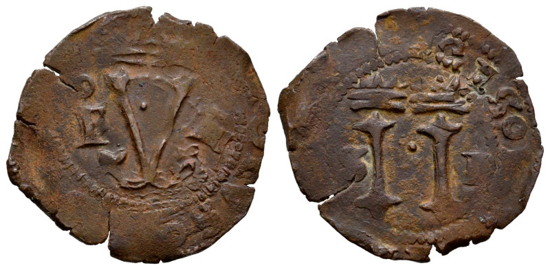 Charles-Joanna (1504-1555). 4 maravedis. ND (1542). Santo Domingo. (Cal-35). Anv...