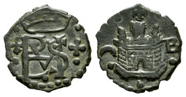 Philip II (1556-1598). Blanca. ND (ca. 1582). Burgos. (Cal-30). Ae. 0,76 g. Castle between crescent and B. Ex José A. Herrero (28/05/2014), lot 496. A...