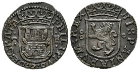 Philip II (1556-1598). Cuartillo. ND (ca. 1582). Burgos. (Cal-78, Plate coin). Ae. 3,23 g. Attractive specimen. Rare in this condition. Ex Isabel de T...