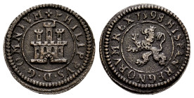 Philip II (1556-1598). 1 maravedi. 1598. Segovia. (Cal-84). (Jarabo-Sanahuja-B19). Ae. 1,81 g. No mintmark neither denomination. Scarce. Ex Javier Ver...