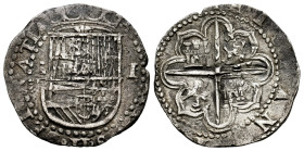 Philip II (1556-1598). 1 real. ND (ca. 1588). Sevilla. (Cal-258). (Jarabo-Sanahuja-A731). Ag. 3,24 g. Mintmark and assayer on the left. "Square d" ass...