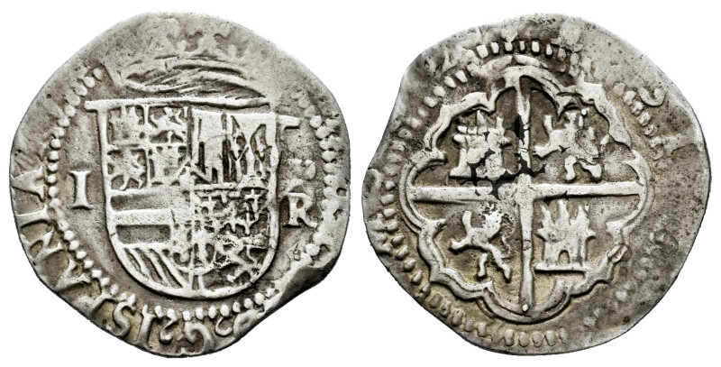 Philip II (1556-1598). 1 real. ND (1574-1576). Potosi. R. (Cal-238). Ag. 3,51 g....