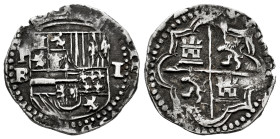 Philip II (1556-1598). 1 real. ND (1578-1595). Potosi. B. (Cal-242 var). Ag. 3,12 g. Large lions. Patina. Choice VF. Est...200,00. 

Spanish descrip...