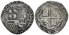 Philip II (1556-1598). 2 reales. ND (1577-1588). Lima. D (Diego de la Torre). (Cal-338). Ag. 6,61 g. (*/II) to left, P/oD to right. King's name visibl...