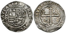 Philip II (1556-1598). 4 reales. ND (1572-1589). Mexico. O. (Cal-505). Ag. 13,64 g. Mintmark and assayer to the left of the shield, value to the right...