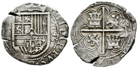 Philip II (1556-1598). 4 reales. 1596. Sevilla. (Cal-590). Ag. 13,66 g. S/IIII/B to the left, four-digit date to the right, upright. King's name and o...