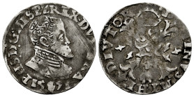 Philip II (1556-1598). 1/10 Philipsdaalder. 1571. Antwerpen. (GH-213/1b). (Vanhoudt-308). Ag. 3,07 g. Scratches on obverse. Slight patina. Almost VF. ...