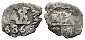 Charles II (1665-1700). 1/2 real. 1686. Potosi. (Cal-175). Ag. 0,99 g. Almost VF. Est...60,00. 

Spanish description: Carlos II (1665-1700). 1/2 rea...