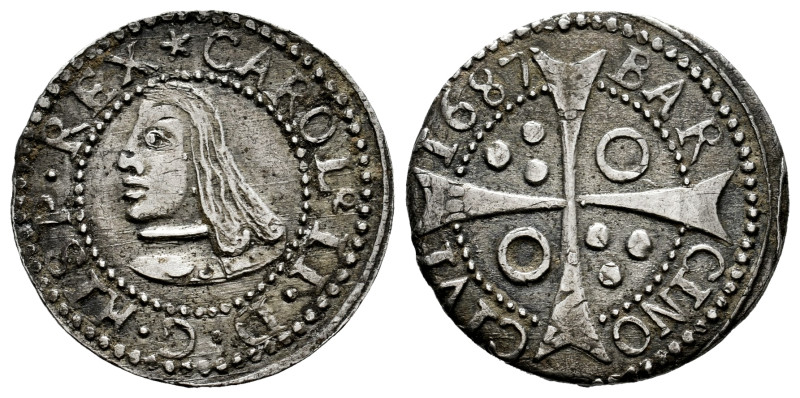 Charles II (1665-1700). 1 croat. 1687. Barcelona. (Cal-210). (Cru C.G-4905). Ag....