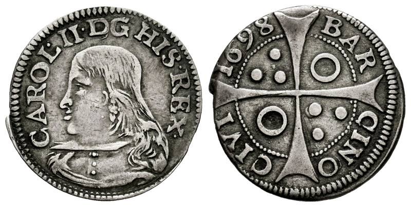 Charles II (1665-1700). 1 croat. 1698. Barcelona. (Cal-212). (Cru C.G-4906a). Ag...