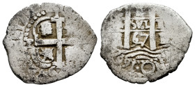 Charles II (1665-1700). 1 real. 1667. Potosi. E. (Cal-250). Ag. 2,80 g. Triple date, the one in the marginal legend with 4 digits. Almost VF. Est...12...