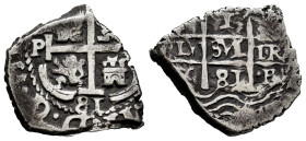 Charles II (1665-1700). 1 real. 1681. Potosi. V. (Cal-272). Ag. 3,61 g. Doble fecha. VF. Est...100,00. 

Spanish description: Carlos II (1665-1700)....