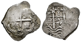 Charles II (1665-1700). 1 real. 1682. Potosi. V. (Cal-273). Ag. 3,46 g. Double date, one of them partially visible. Toned. Choice F/Almost VF. Est...8...