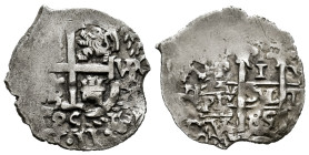 Charles II (1665-1700). 1 real. 1685. Potosi. VR. (Cal-278). Ag. 2,30 g. Triple date, the one on the legend partially visible. King´s numeral visible....