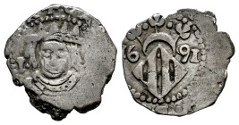 Charles II (1665-1700). Dieciocheno. 1691. Valencia. (Cal-335). Ag. 1,54 g. Scarce. Ex Archer M. Huntington, Jesús Vico (14/11/2012), lot 1104. Almost...