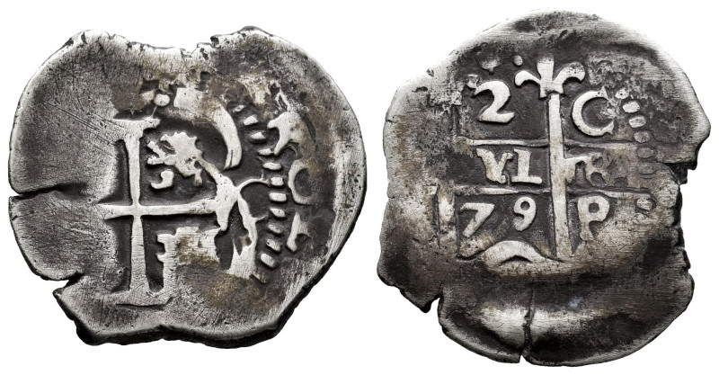 Charles II (1665-1700). 2 reales. 1679. Potosi. C. (Cal-404). Ag. 5,99 g. Double...
