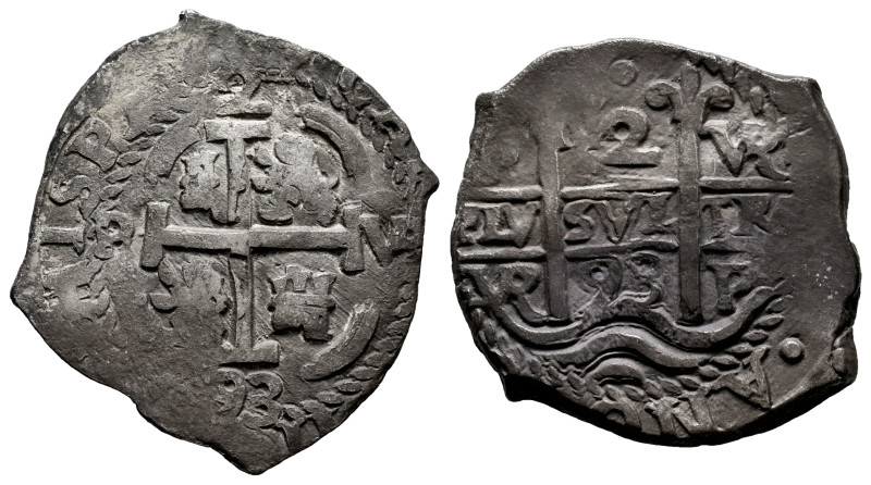 Charles II (1665-1700). 2 reales. 1693. Potosi. VR. (Cal-426). Ag. 6,72 g. Doubl...