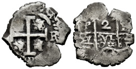 Charles II (1665-1700). 2 reales. 1700. Potosi. F. (Cal-435). Ag. 5,87 g. Double date partially visible. Part of the king´s name visible. Almost VF. E...