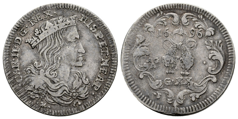 Charles II (1665-1700). 1 tari. 1696. Naples. AG/A. (Tauler-3186). (Vti-179). (M...