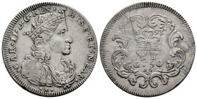 Charles II (1665-1700). 1/2 ducado. 1693. Naples. AG/A. (Tauler-3195). (Vti-188). (Mir-297/1). Ag. 10,80 g. Adjustment lines. Scarce. Choice VF. Est.....