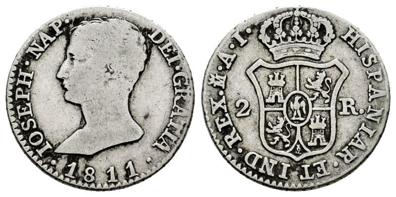 Joseph Napoleon (1808-1814). 2 reales. 1811. Madrid. AI. (Cal-9). Ag. 2,83 g. Ve...
