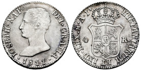 Joseph Napoleon (1808-1814). 4 reales. 1811. Madrid. AI. (Cal-15). Ag. 5,86 g. Hairline on obverse. Original luster. Very scarce in this grade. AU. Es...