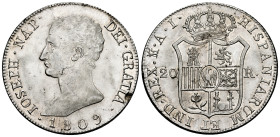 Joseph Napoleon (1808-1814). 20 reales. 1809. Madrid. AI. (Cal-36). Ag. 26,95 g. Large eagle. Delicate patina. Small planchet flaws. Traces of luster....