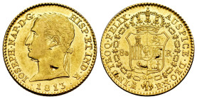 Joseph Napoleon (1808-1814). 80 reales. 1813. Madrid. RN. (Cal-52). Au. 6,70 g. Diademed bust. Striking defects. Rare. Almost XF/Choice VF. Est...1200...