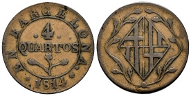 Joseph Napoleon (1808-1814). 4 quartos. 1814. Cataluña. (Cal-22). Ae. 7,87 g. Almost VF. Est...45,00. 

Spanish description: José Napoleón (1808-181...