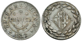 Joseph Napoleon (1808-1814). 1 peseta. 1812. Barcelona. (Cal-36). Ag. 4,95 g. Choice VF. Est...150,00. 

Spanish description: José Napoleón (1808-18...