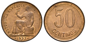 II Republic (1931-1939). 50 centimos. 1937. Madrid. (Cal-27). Ae. 6,12 g. Original luster. AU. Est...30,00. 

Spanish description: II República (193...