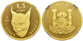 Felipe VI. 1,5 euros. 2021. Madrid. Au. 0.999. Spanish Doubloon - Lynx. Slabbed by NGC as PF 69. Est...3000,00. 

Spanish description: Felipe VI. 1,...