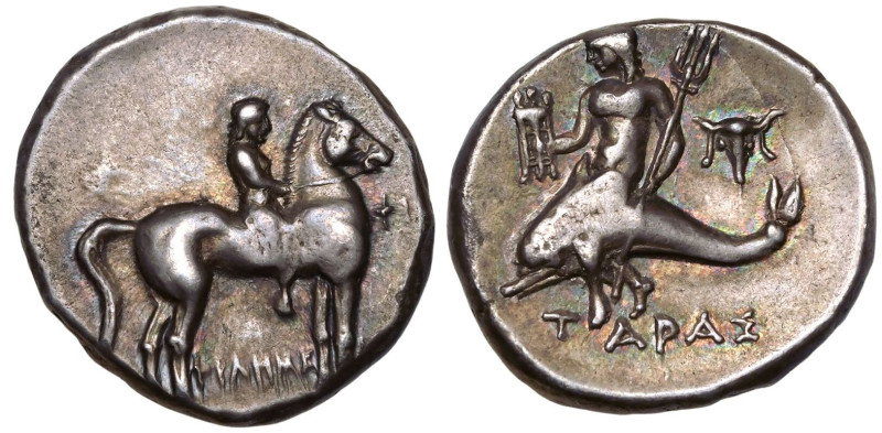 MAGNA GRAECIA. CALABRIA, TARENTUM. 
Silver Nomos, circa 272-240 BC. 
Philemeno...