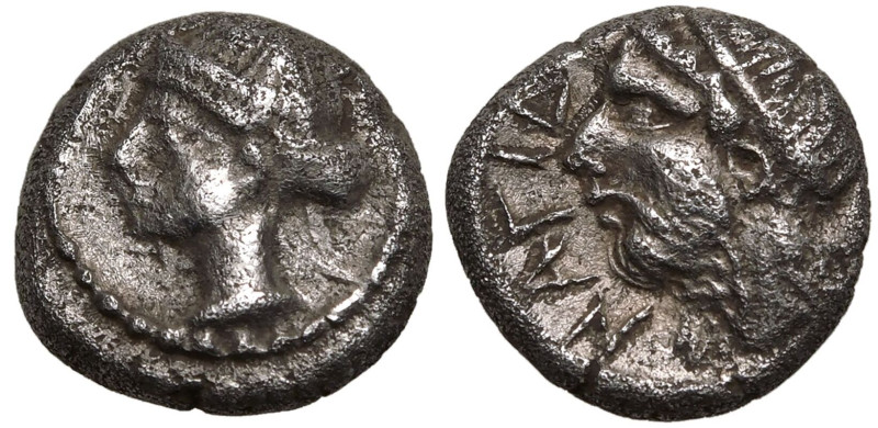 ANCIENT GREECE. CILICIA, NAGIDOS. 
Silver Obol, circa 400-380 BC. 
Obv: head o...
