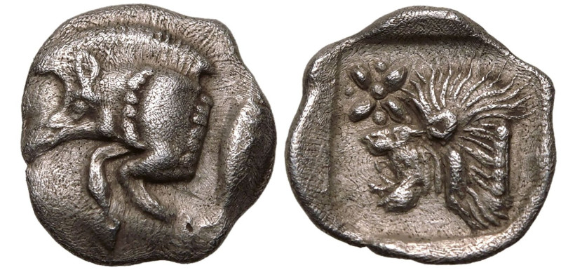 ANCIENT GREECE. MYSIA, KYZIKOS. 
Silver Hemiobol, circa 450-400 BC. 
Obv: fore...