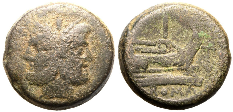 ROMAN REPUBLIC & IMPERATORIAL. First Anchor Series. 
Bronze As, 209-208 BC. Rom...