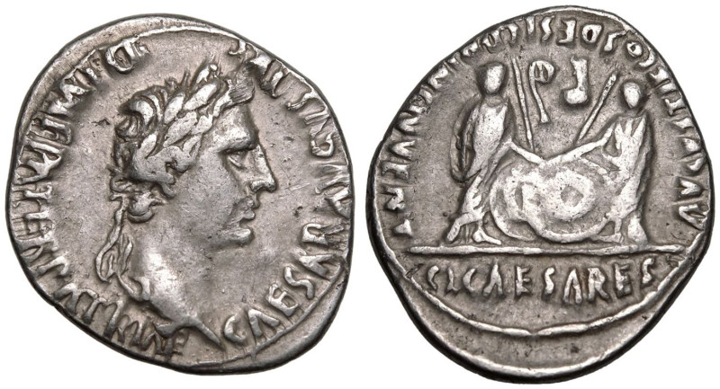 ROMAN EMPIRE. Augustus. 
Silver Denarius, 2 BC - AD 12. Lugdunum. 
Obv: CAESAR...