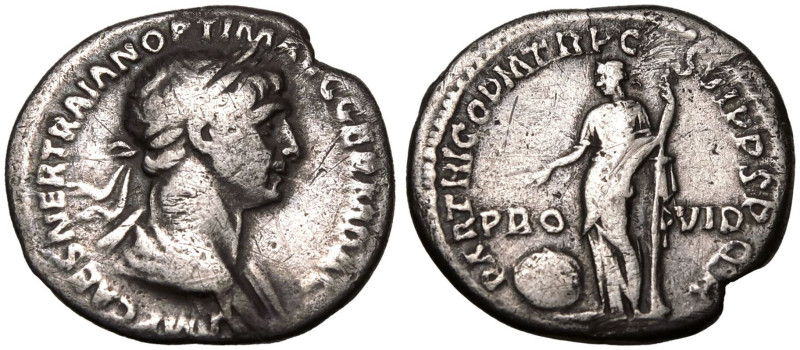 ROMAN EMPIRE. Trajan. 
Silver Denarius, AD 116-117. Rome. 
Obv: IMP CAES NER T...