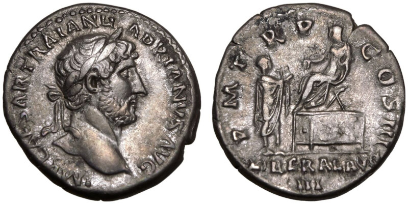 ROMAN EMPIRE. Hadrian. 
Silver Denarius, AD 120-121. Rome. 
Obv: IMP CAESAR TR...