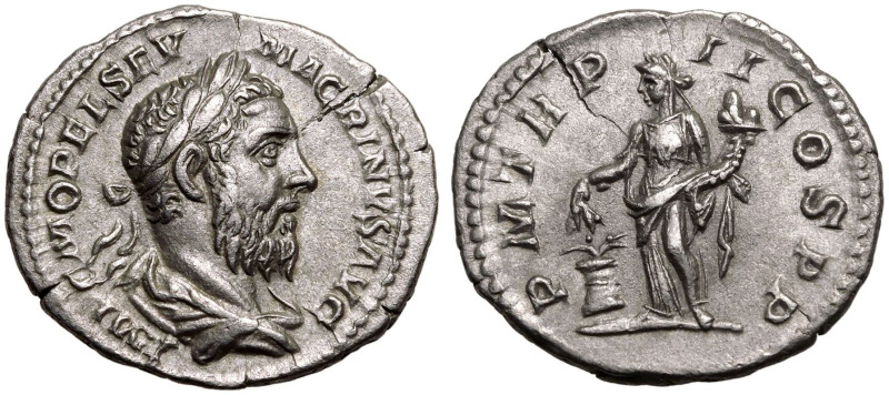 ROMAN EMPIRE. Macrinus. 
Silver Denarius, AD 217. Rome. 
Obv: IMP C M OPEL SEV...