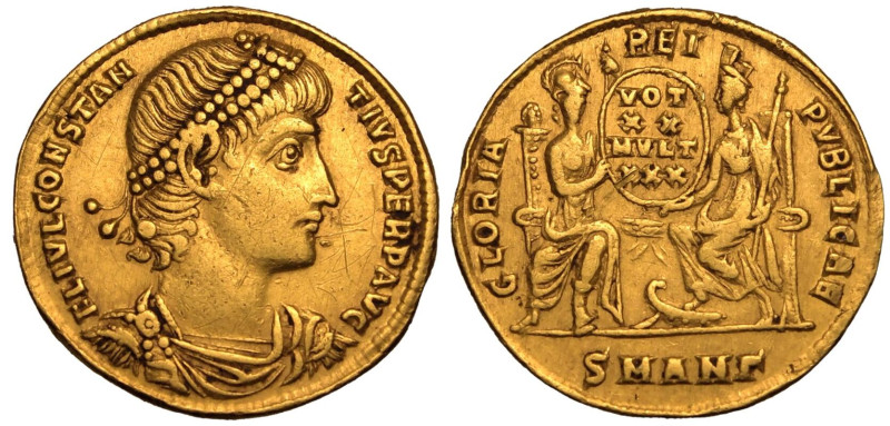 ROMAN EMPIRE. Constantius II. 
Gold Solidus, AD 347-355. Antioch. 
Obv: FL IVL...