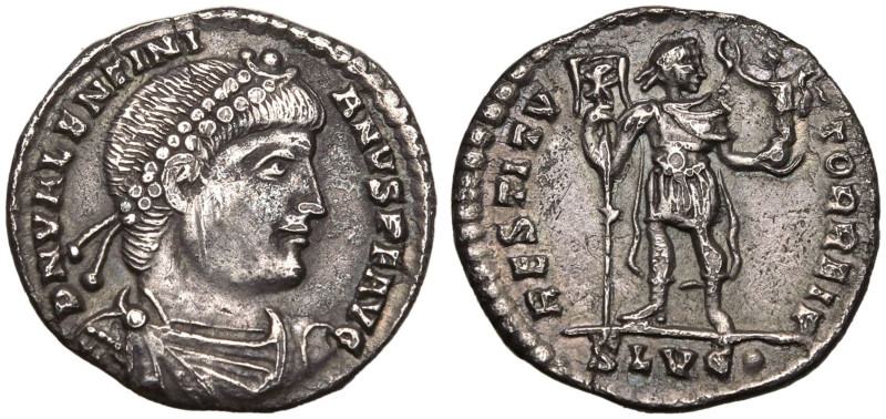 ROMAN EMPIRE. Valentinian I. 
Silver Reduced Siliqua, AD 364-367. Lugdunum. 
O...